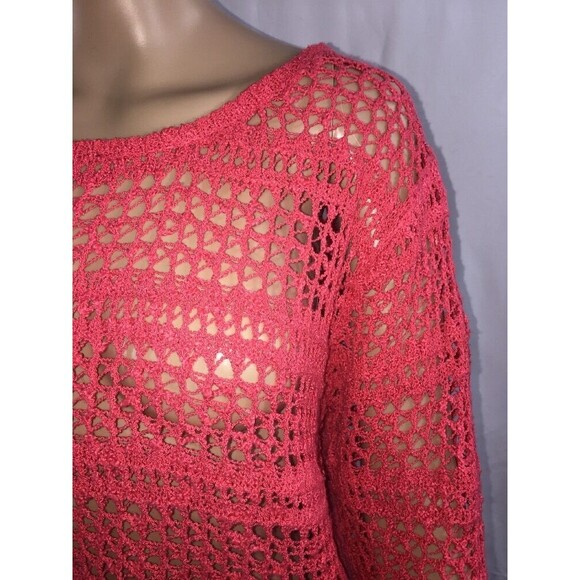 United States Sweaters Medium Coral Colored Open Knit Crochet Layering Sweater - Picture 6 of 12